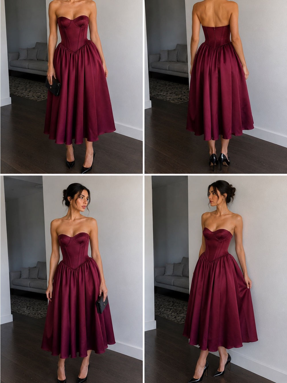 House of CB Coco Burgundy Satin Tulle Midi Dress - Picture 2 of 9